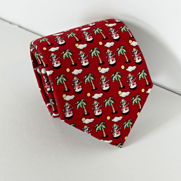 Vintage Vineyard Vines Silk Tie Red Snowman Palm Tree USA Made Christmas Holiday - Picture 2 of 9